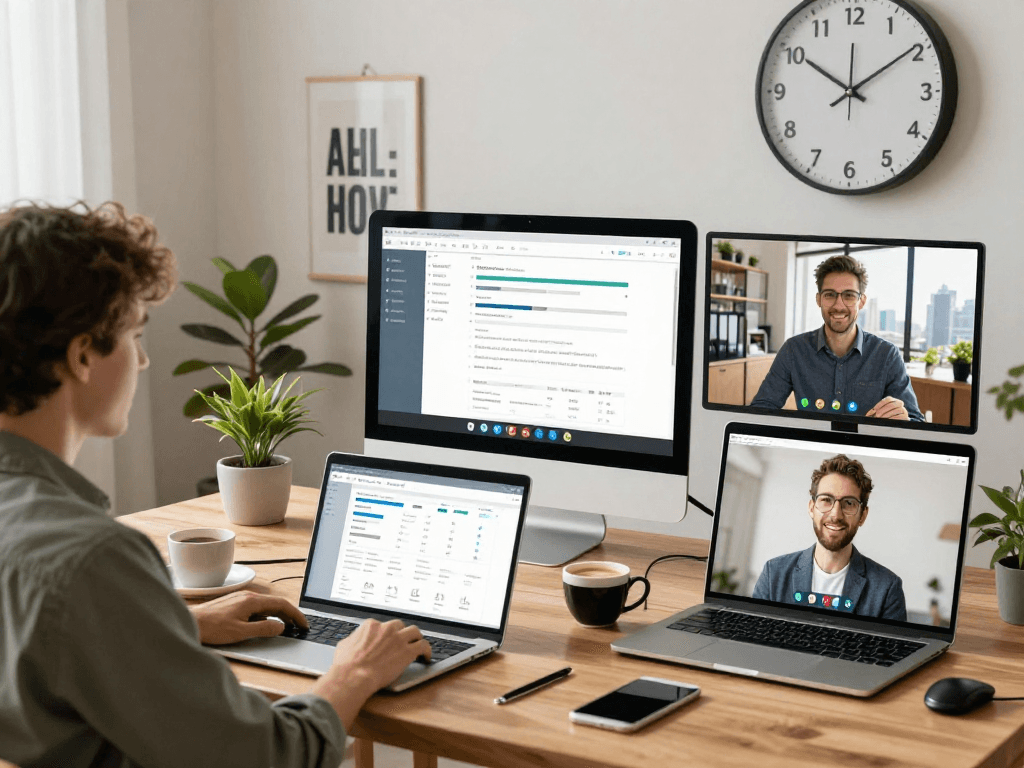 Team collaborating remotely with ToDesk software across diverse environments, embodying productive remote work.