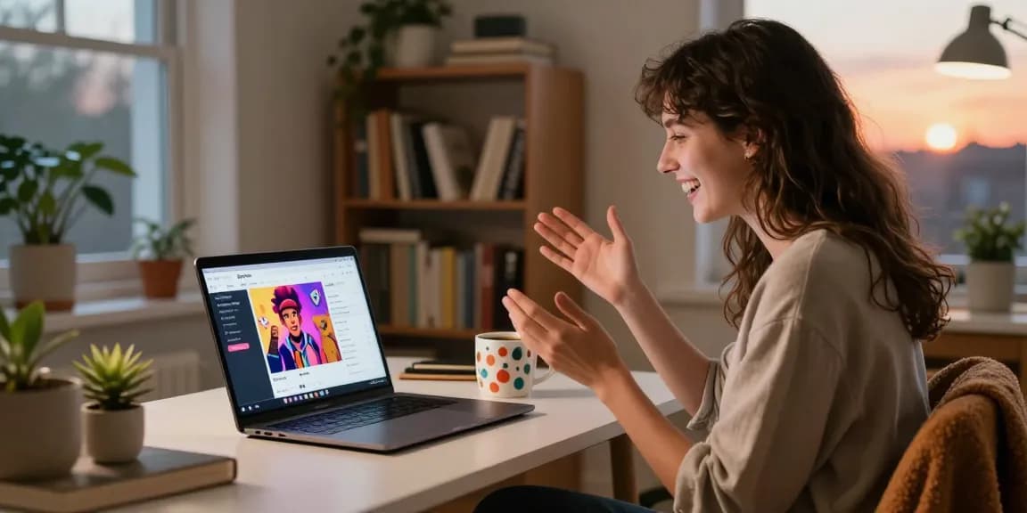 Engaging conversation with SpicyChat AI in a cozy home office.