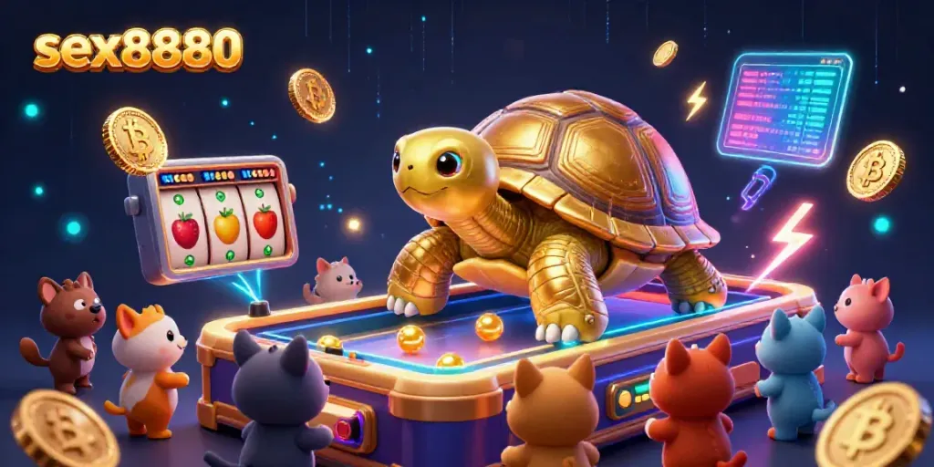 Play exciting slot games at sex8880 with vibrant elements and a colossal tortoise theme.