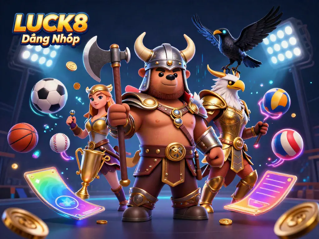 Win big with LUCK8 Đăng Nhập, featuring engaging casino characters and dynamic betting elements.