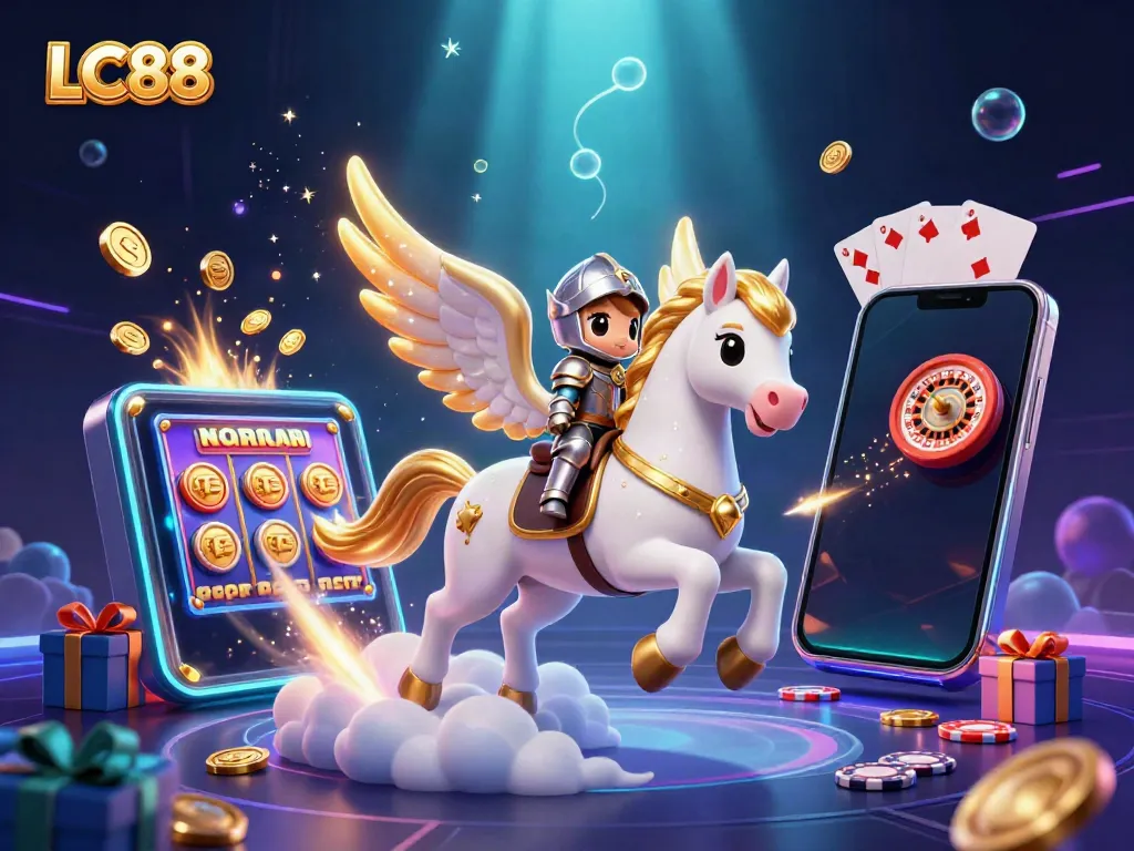 Experience thrilling action with LC88 in a vibrant casino scene filled with golden coins and bright game elements.