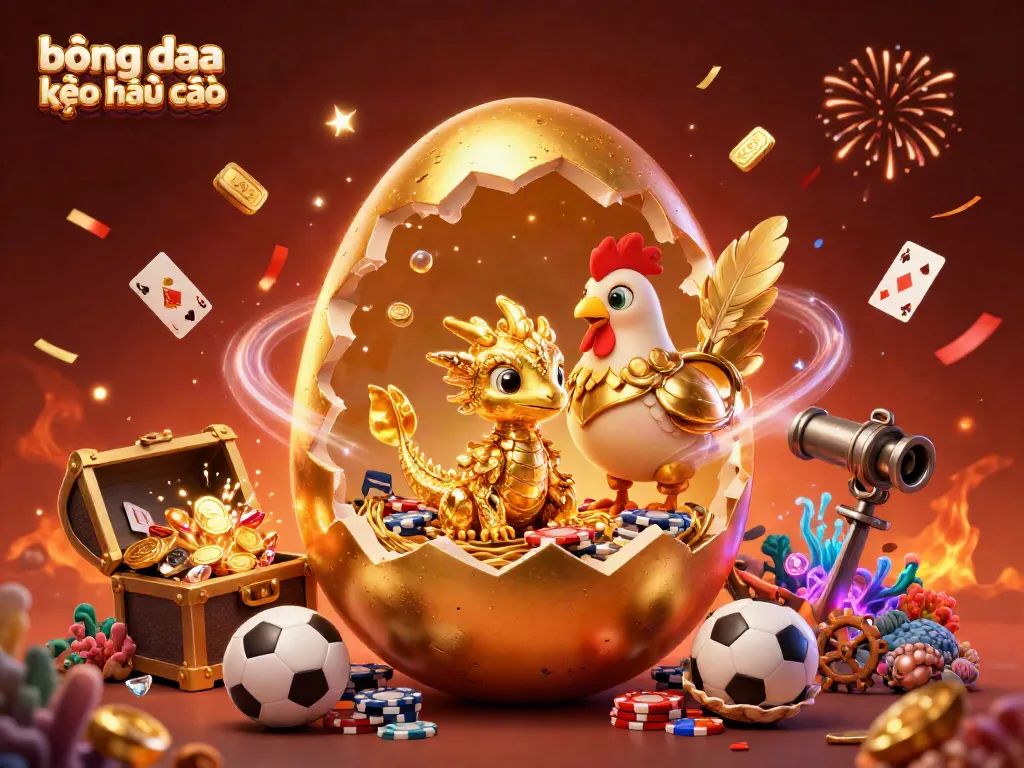 Experience exhilarating sports betting with bóng đá kèo nhà cái, featuring a gold baby dragon and poker chips in a vibrant scene.