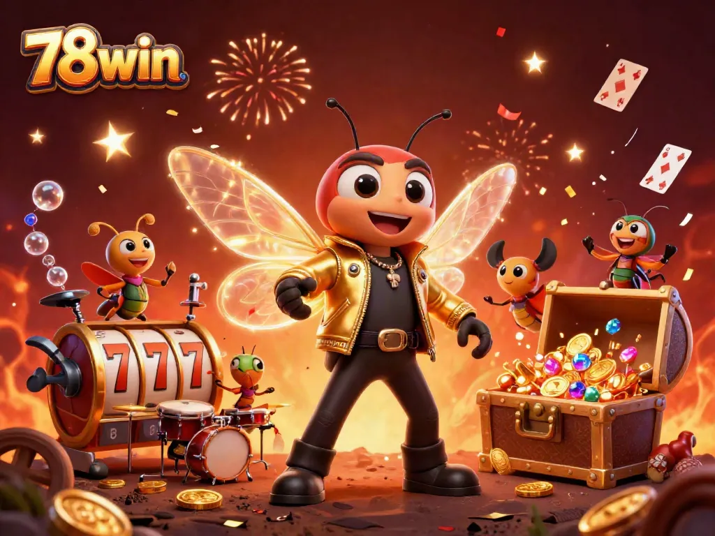 Experience the excitement of 78win with vibrant casino action featuring a cicada rock star and jackpot treasures.