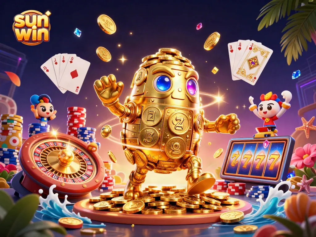 Experience thrilling wins with sun win's vibrant casino scene featuring golden golem and dynamic game elements.