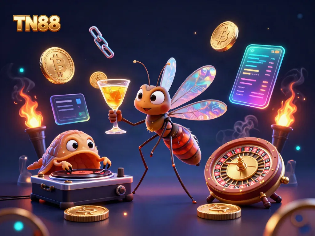 Engage in the enriching TN88 casino experience with a vibrant 3D illustration showcasing exciting elements and characters.