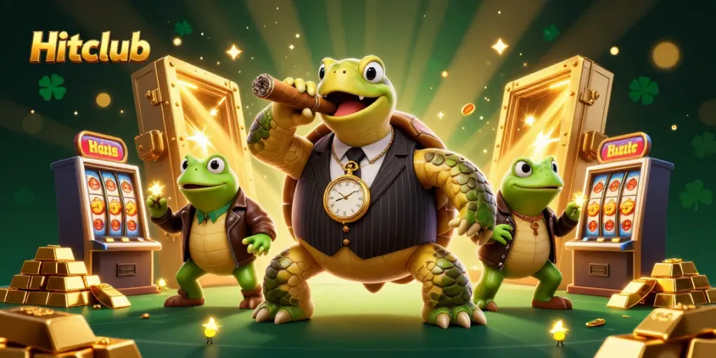 Hitclub celebrates winning strategies with engaging casino characters in a vibrant, dynamic scene.