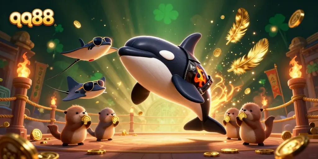 Experience excitement at qq88 with an engaging 3D illustration featuring dynamic casino characters and vibrant action elements.