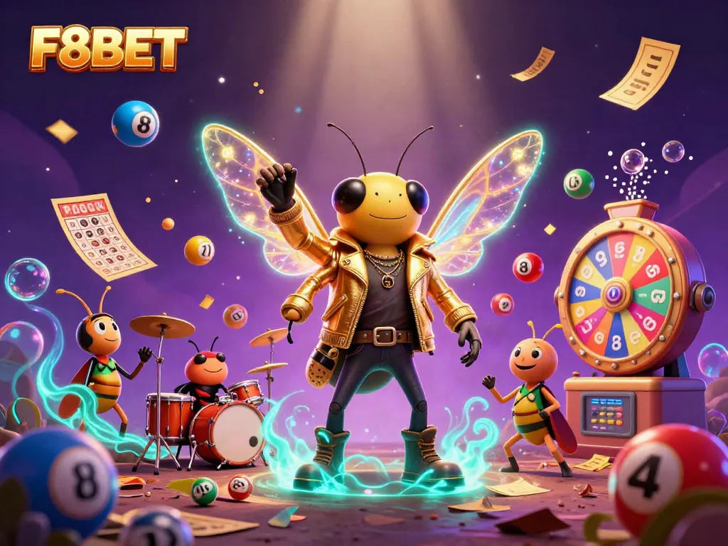 Experience the excitement of F8BET with dynamic lottery elements and vibrant characters in a rich 3D scene.