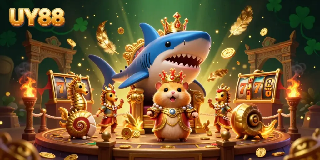 Engage with UY88's thrilling slots experience surrounded by a vibrant and magical casino world.