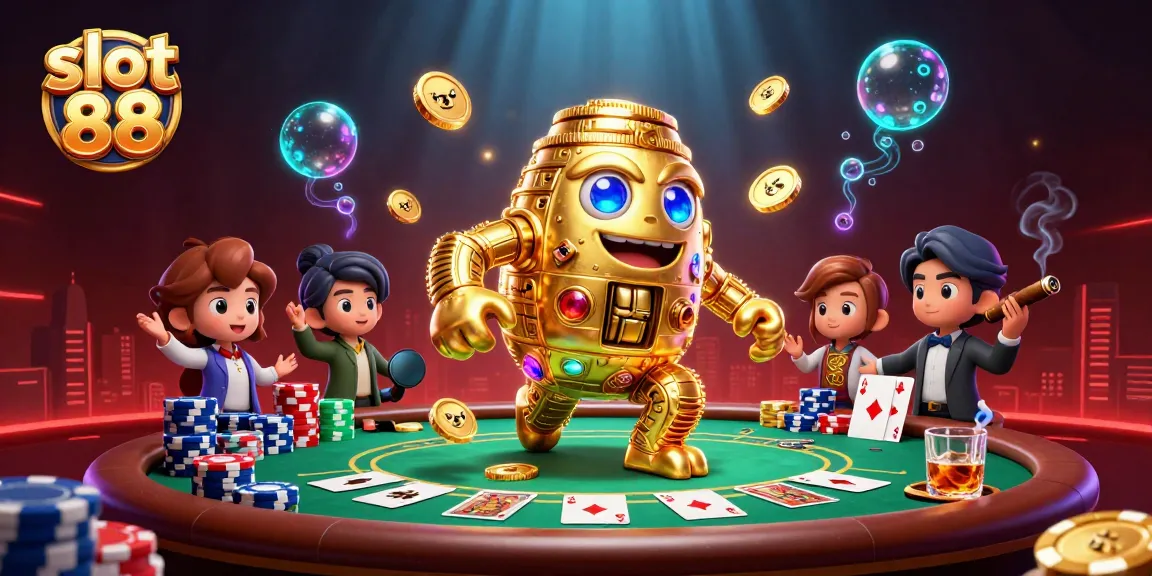 Vibrant scene showcasing slot 88 with animated golden golem and poker elements for immersive gameplay.