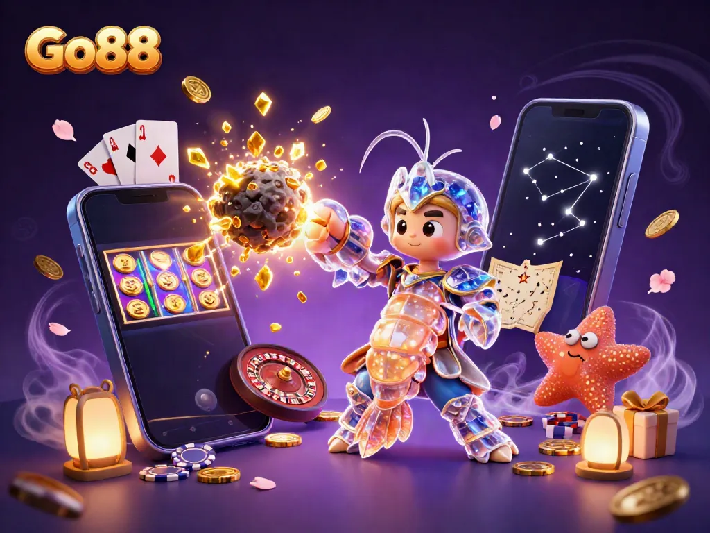 Engage with Go88's colorful gambling universe featuring a samurai hero and slot games.