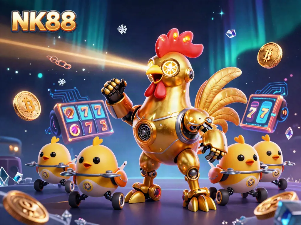 Engage in thrilling NK88 casino adventures amidst a vibrant 3D world of gold and luck.