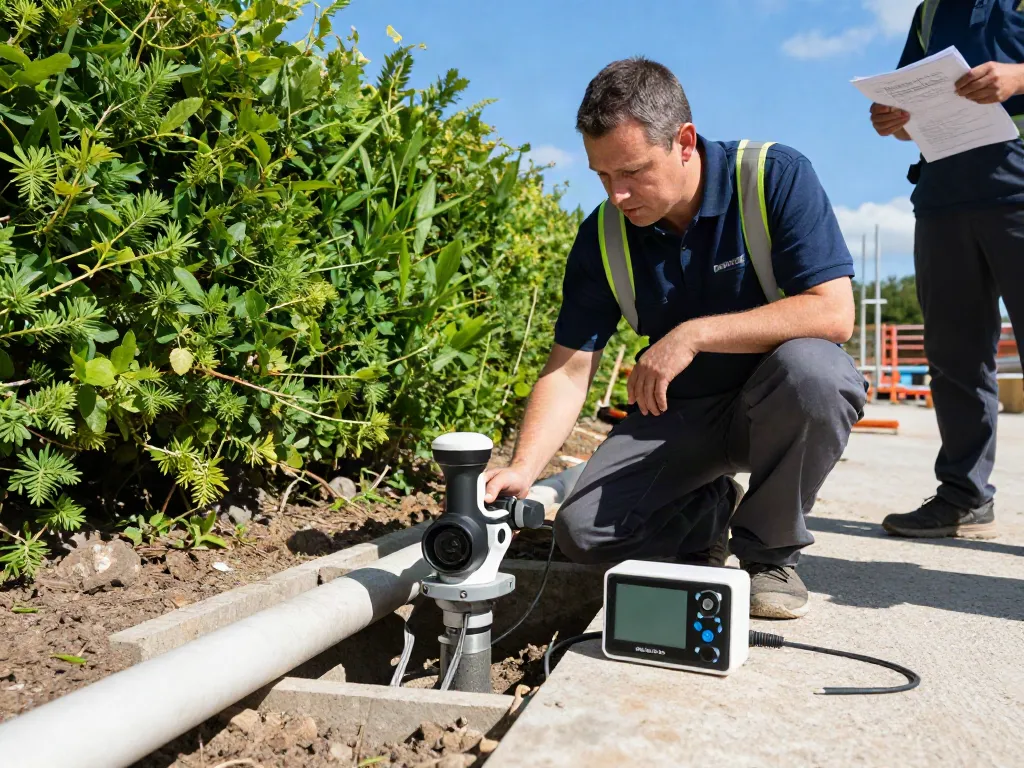 CCTV Drainage Survey London in action, showcasing a professional inspecting underground drainage systems with high-tech equipment.