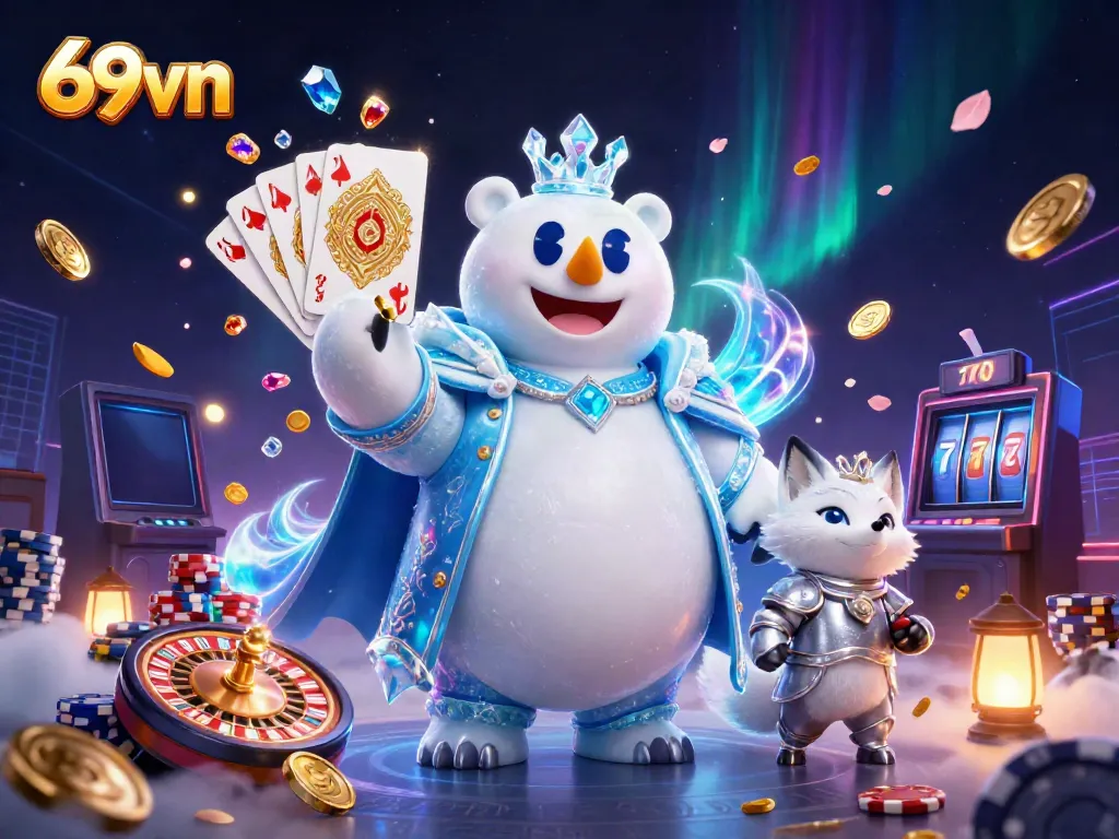 Engage with the exciting world of 69vn, as cascading coins and roulette wheels bring thrilling gambling to life.