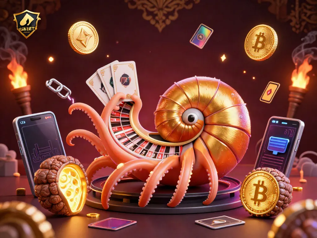 Experience UFABET with vibrant 3D casino elements showcasing cards, coins, and energy in an engaging scene.
