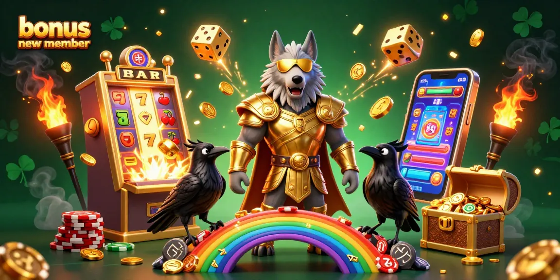 Experience the bonus new member offer with Odin and ravens amidst a vibrant casino scene.