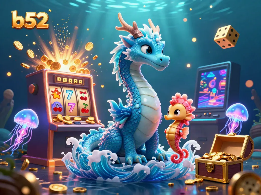 Experience the excitement of b52 casino games with vibrant dragons, seahorse knights, and dazzling slot machines.