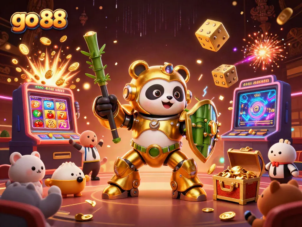 Experience thrilling jackpot action with go 88 in a vibrant energetic 3D casino scene featuring colorful slot machines.