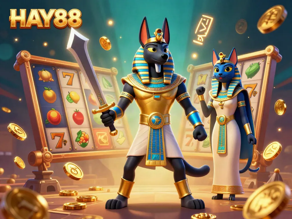 Engage with HAY88's interactive slots, featuring vibrant characters and dynamic jackpots in an immersive digital casino.