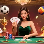 Engage with C168 url and see a stunning Asian woman at a poker table demonstrating strategic gameplay