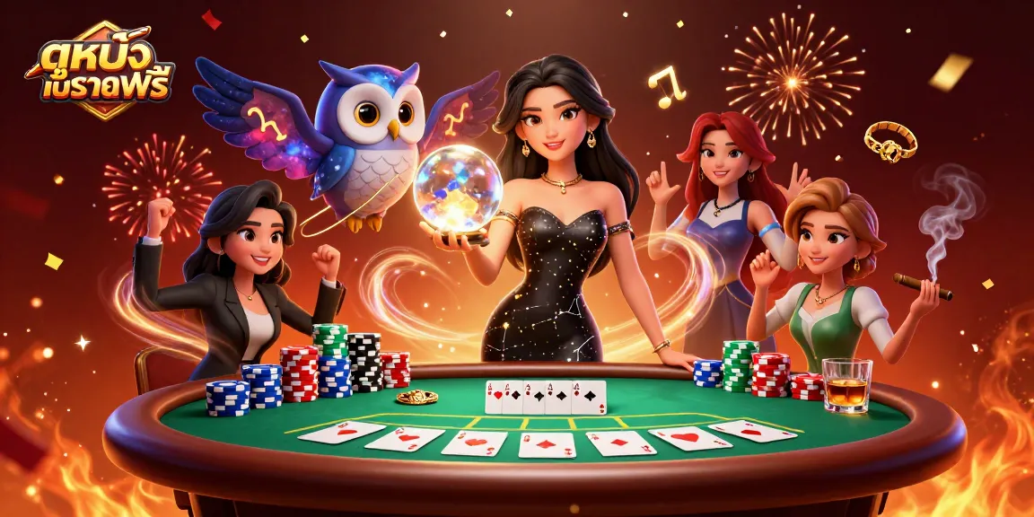 Experience ดูหนังออนไลน์ฟรี at stunning 3D casino illustration, showcasing exquisite elements of poker and magic.