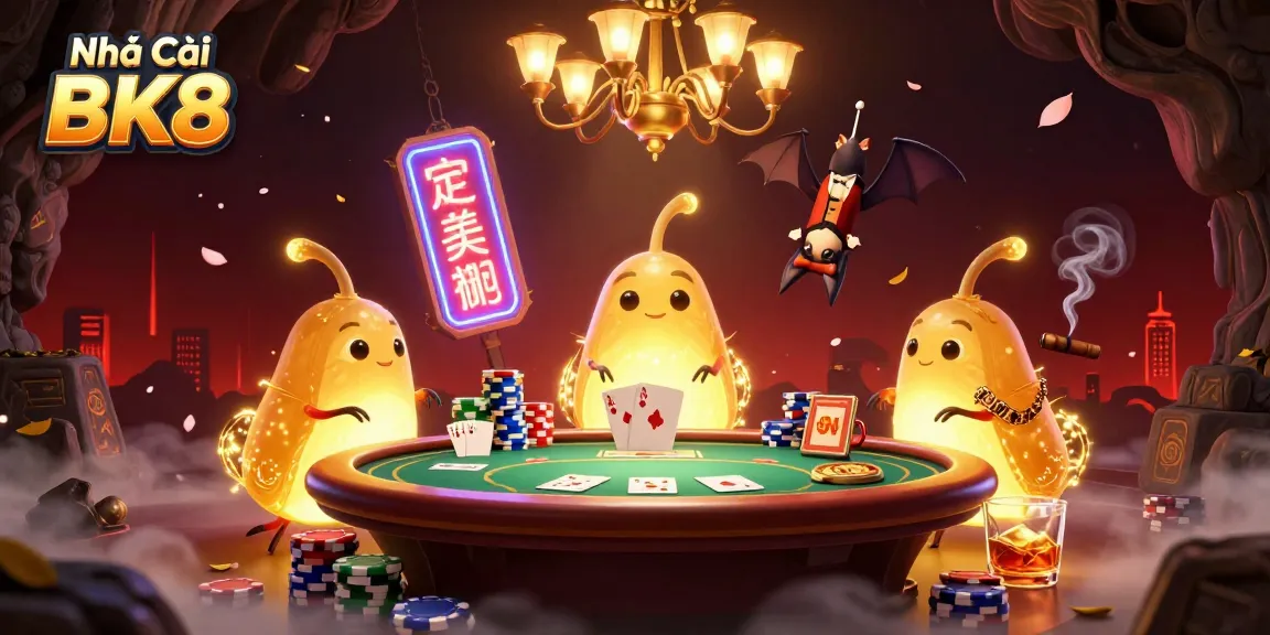 Experience the unique ambiance of Nhà Cái BK8 with glowworms illuminating a vibrant casino scene.