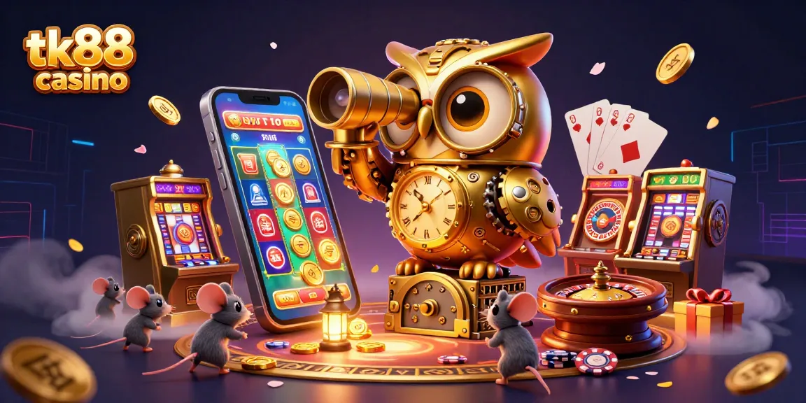 Experience thrilling gameplay at tk88 casino with a colorful 3D illustration showcasing vibrant gaming action.