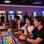Players engaging with the KO66 gaming app in a vibrant casino atmosphere.