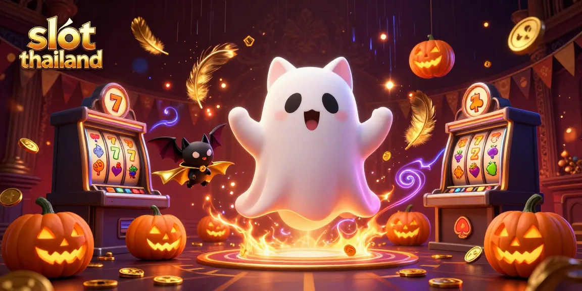 Engage with slot thailand's thrilling gameplay amid colorful ghost and slot machine characters.