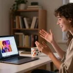 Engaging conversation with SpicyChat AI in a cozy home office.