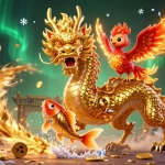 Experience the thrill of 86bet shop with a vibrant 3D casino illustration featuring dragons, phoenixes, and coins.