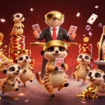 Win big at the casino with 98win's vibrant meerkat gaming illustration.