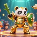 Experience thrilling gameplay at gg88 with a golden panda robot amidst arcade games and vibrant elements.