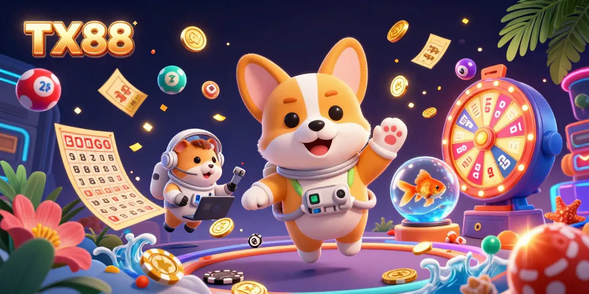 Engage in fun gambling excitement with TX88's unique casino adventure featuring cartoon characters and vibrant elements.