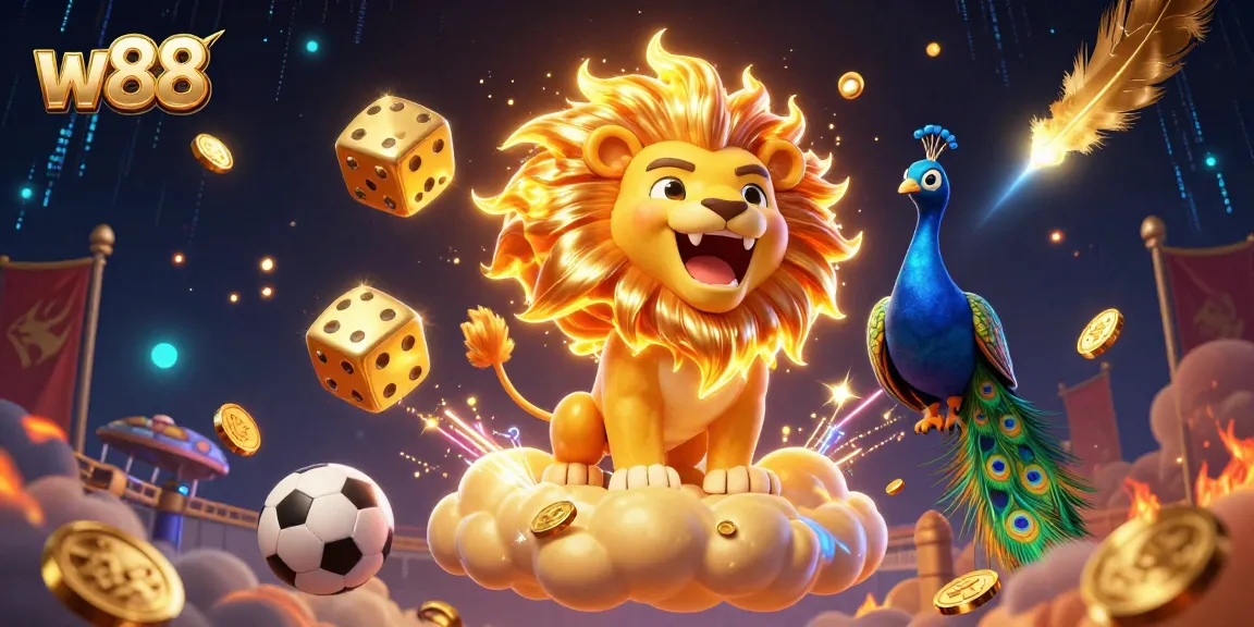Experience thrilling sports betting action with W88's dynamic casino elements and vibrant 3D characters.