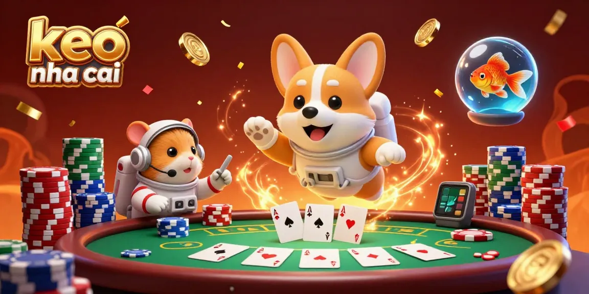 Experience thrilling "keo nha cai" action in a vibrant space casino with poker chips and gold coins.