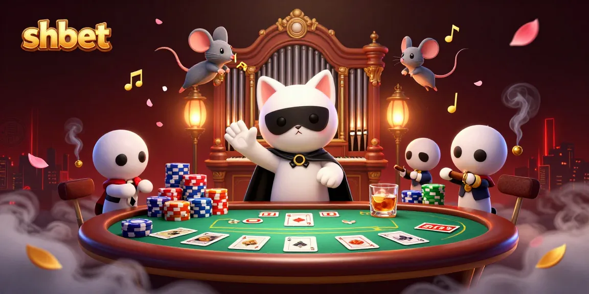 Experience thrilling shbet casino action with a dynamic scene involving a masked cat and vibrant gaming elements.