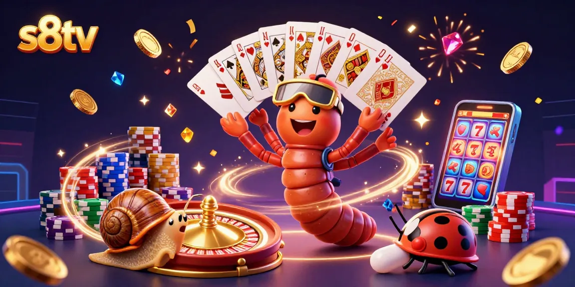 S8TV supports high-energy gambling action with a vibrant 3D scene of dealer cards and dynamic casino elements.