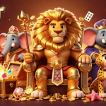 Experience the thrill of gaming at 8XBET with dynamic characters surrounded by treasure and casino elements.