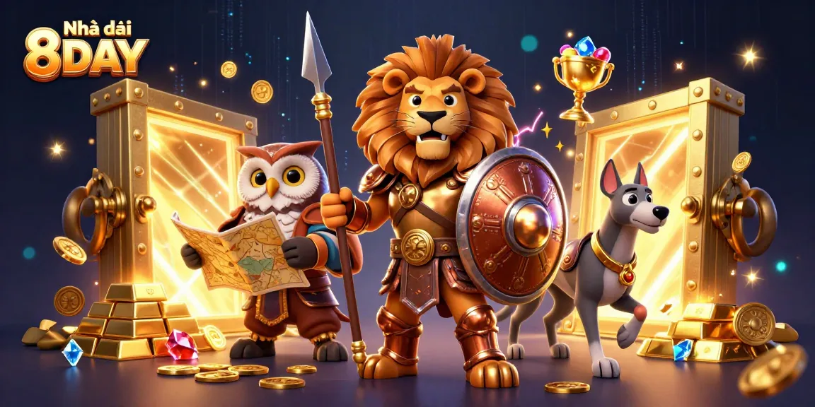 Engage with Nhà cái 8DAY in a vibrant casino landscape filled with treasures and gaming elements.