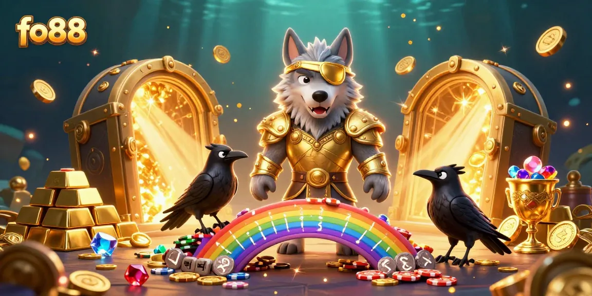 Experience the thrill of fo88 with our vibrant Norse mythology-themed casino illustration featuring Odin and treasures.