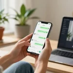 Engaging with WhatsApp下載 on a smartphone in a stylish home.