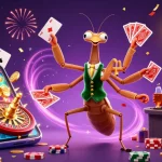 Engage in thrilling gameplay at trang chủ bj888 with a vibrant scene of a giant praying mantis card sharp and ladybug pit boss