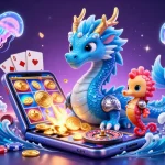 Experience an exciting slot game with bj88 featuring a vibrant dragon, seahorse knight, and dynamic casino elements.