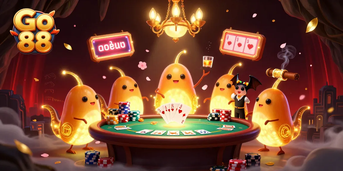Go 88 casino illustration with glowworms and a bat dealer enhancing the gaming atmosphere