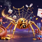 Experience thrilling gambling at Sunwin with a unique 3D casino scene featuring a golden spider and dice.