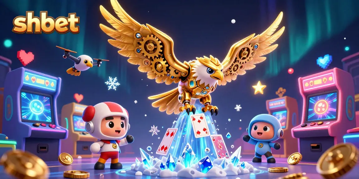 Experience thrilling action at SHBET with a cybernetic eagle and vibrant 3D casino elements
