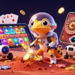 Engage in thrilling 7m sport action with a Martian gecko and vibrant casino elements.