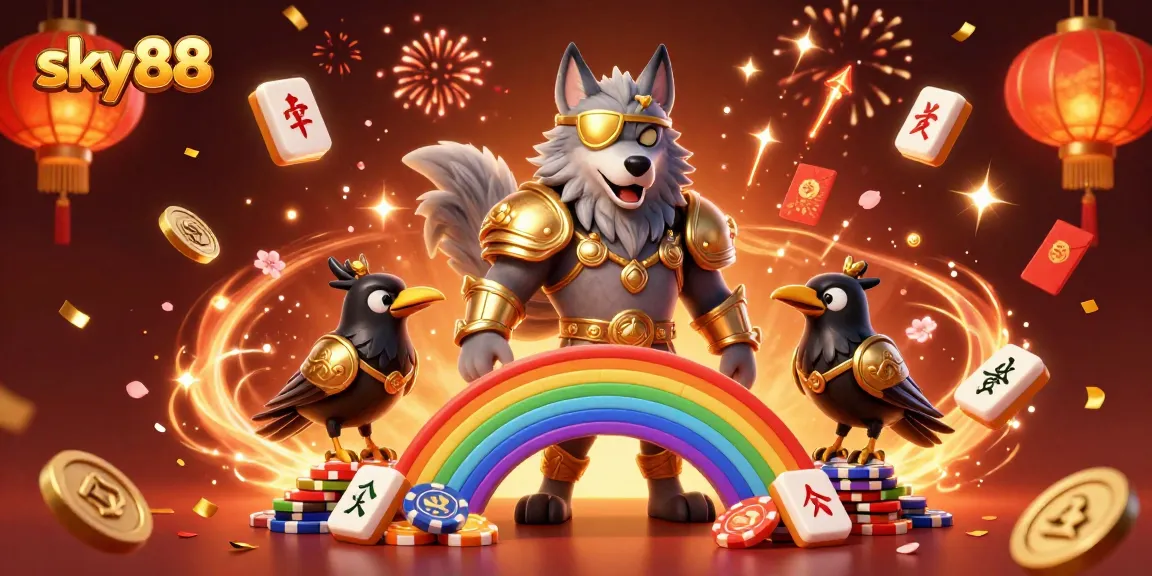 Bet on excitement with sky88 in a vibrant, dynamic casino scene featuring mythical elements.