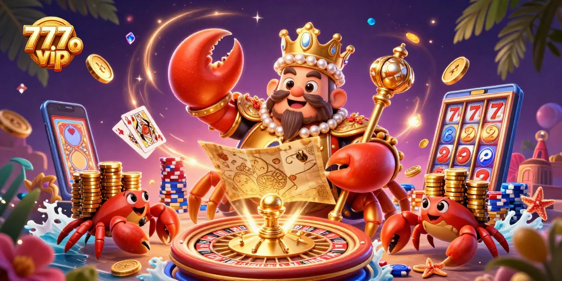 Engage with 777vip's thrilling golden crab emperor and dynamic casino elements in an exciting gaming scene.